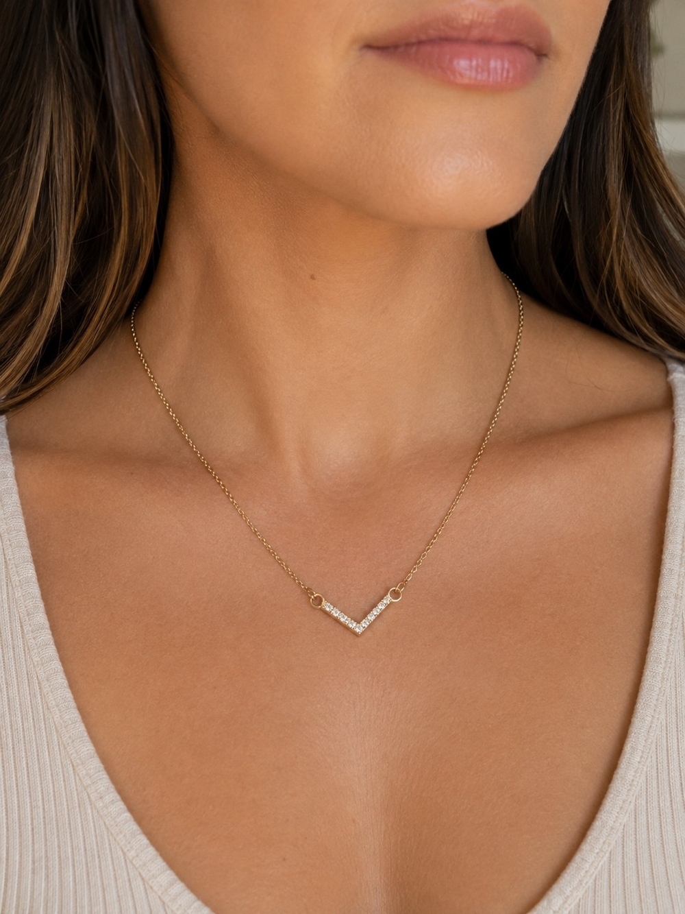 Delicate Gold V-Shape Pave Necklace